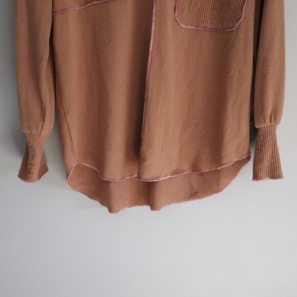 Democracy Brown Medium Lightweight Soft Pocket Ribbed Knit Pullover Sweater Top - Picture 9 of 12